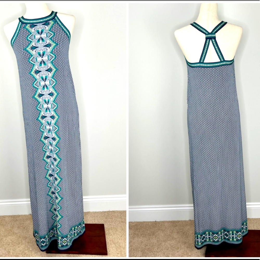 Studio Max Printed Sleeveless Maxi Halter Top with Racer Back Dress.